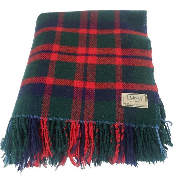 L.L. Bean Bedding Vintage Ll Bean Wool Plaid Fringe Blanket Red